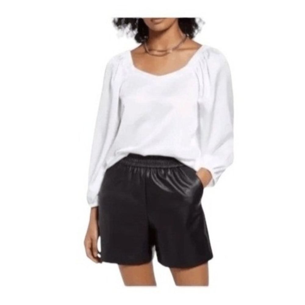 Halogen Puff Sleeve Blouse White Sweetheart Neck Elastic Shoulders